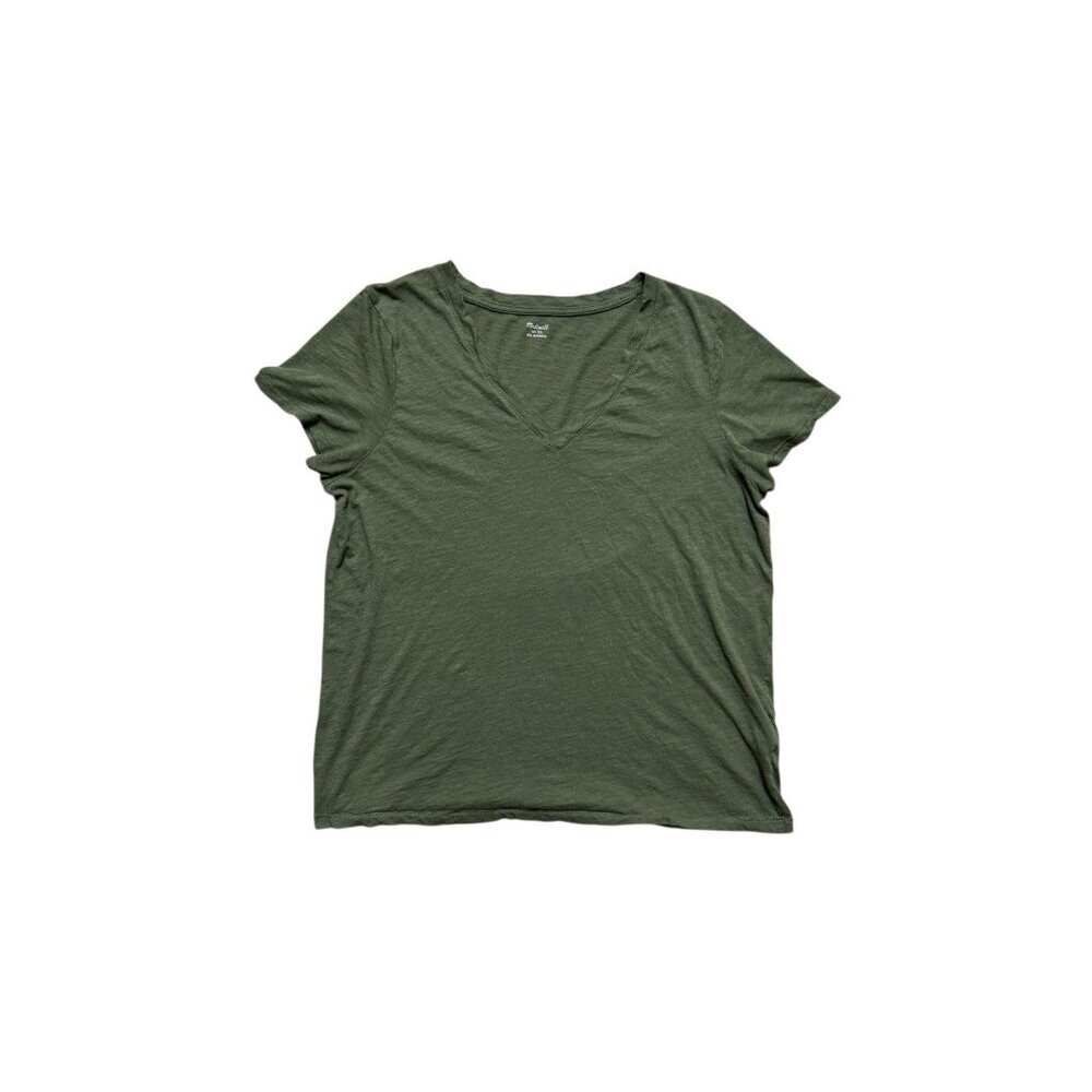 Madewell Olive Green Slub Cotton V-Neck Tee Shirt Top Women’s XL